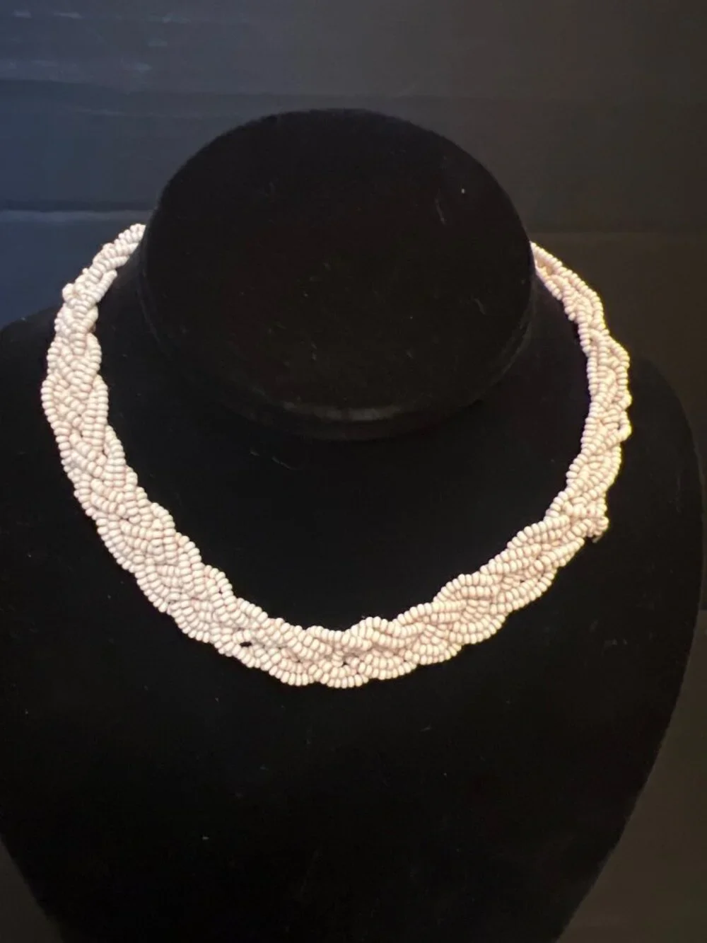Vintage White Beaded Necklace With Brass-Tone Chain & Bead Accent Pendant READ
